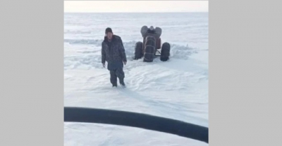 Ледяная ловушка на Каме: спасатели эвакуировали 65-летнего рыбака с тонущего трицикла