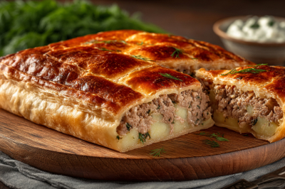 Без дрожжей и яиц: пирог с фаршем и картошкой — тесто не размокает, пропекается под начинкой