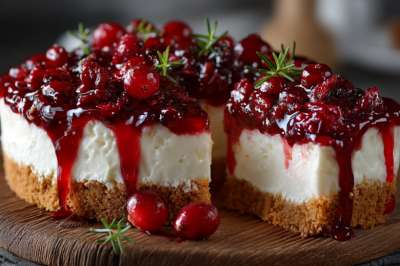 Пирог «Брусничный рассвет» — творожный чизкейк без выпечки с ягодной глазурью за 20 минут